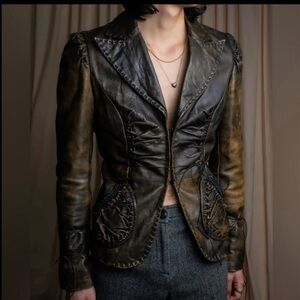 Roberta Scarpa Genuine Lamb Leather Vintage-Inspired Brown Jacket